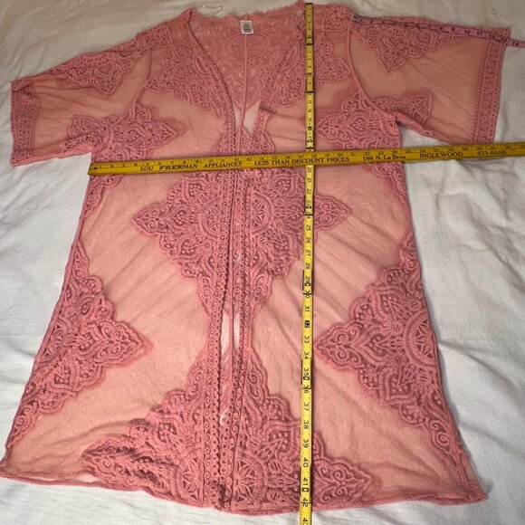 Pink Sheer Lace Kimono Cardigan Cover-Up Feminine 2XL-3XL Boho Long Elegant Sexy - Picture 8 of 12